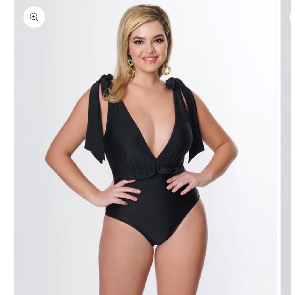 Unique Vintage NWT Black Plunge One Piece Swimsuit